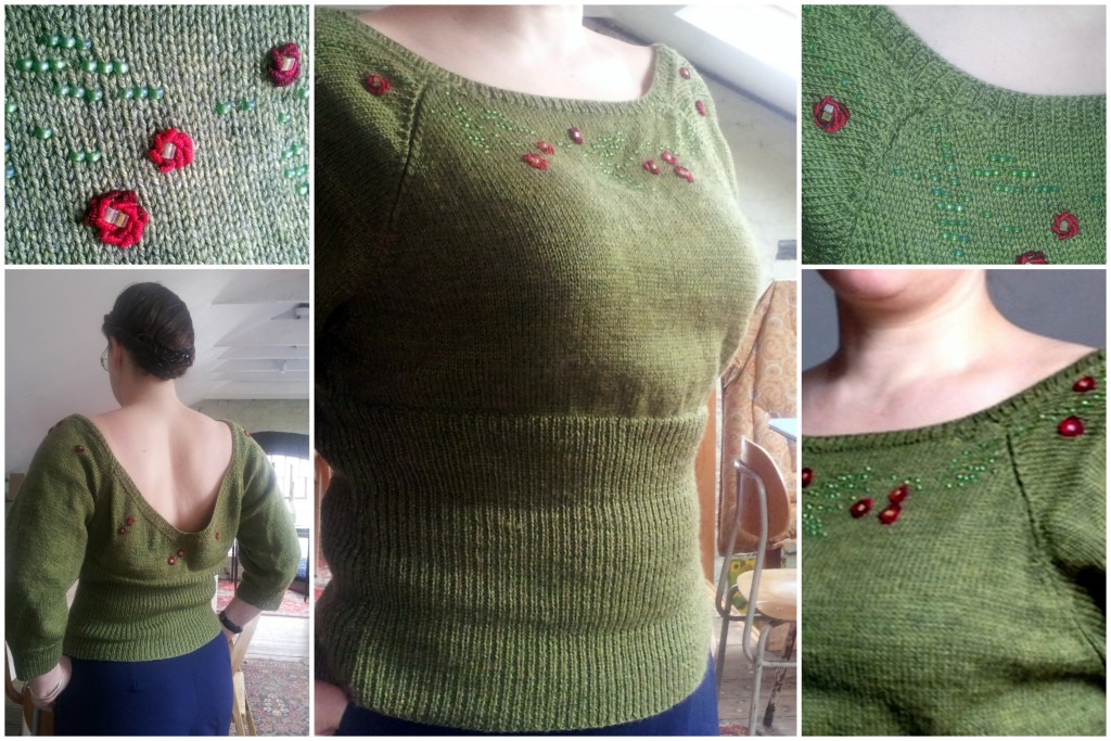 The complete sweater - the image top right is probably closest to the true colour of the yarn.